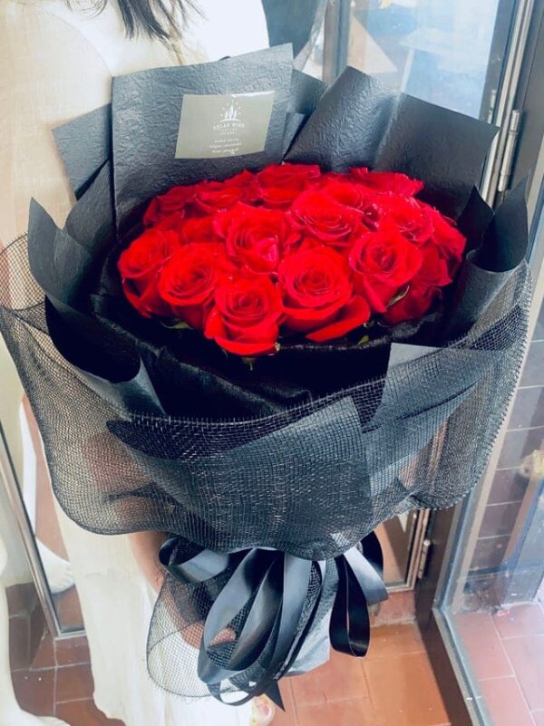 22 Red Roses in Black — Sun's Florist, Kogarah