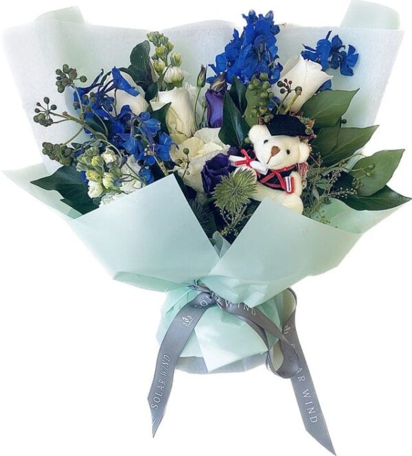 Medium blue with teddy bear — Sun's Florist, Kogarah