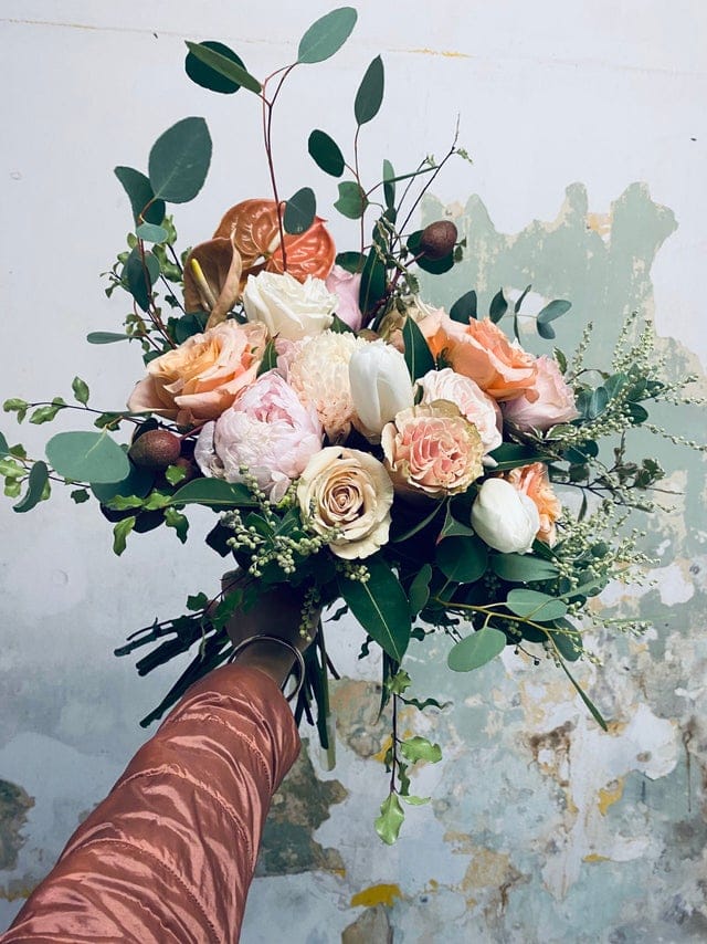 Peony , rose, anthurium and gum nut bridal Bouquet