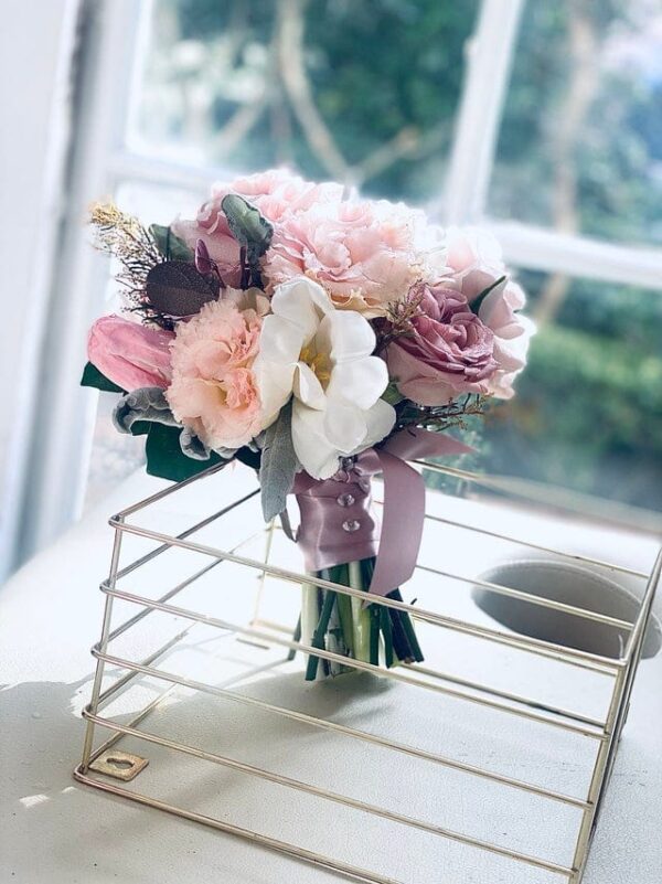 Rose and sea holly bridal Bouquet — Sun's Florist, Kogarah