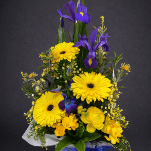 Vibrant Floral Centerpiece with Blue Ribbon