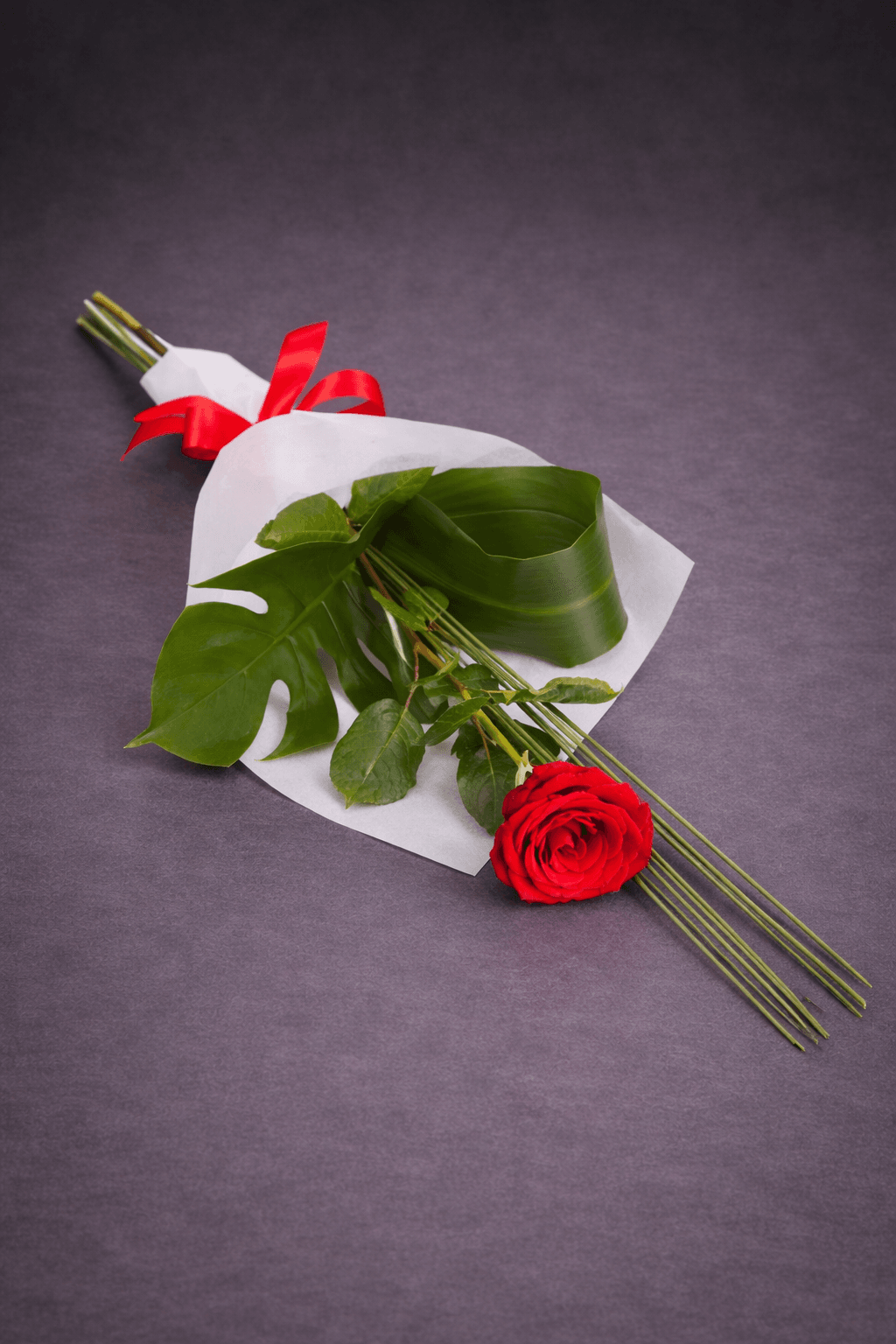 Elegant Red Rose with Green Accents arranged by Sun's Florist, Kogarah