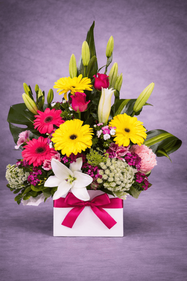 Vibrant Floral Arrangement in Gift Box — Sun's Florist, Kogarah