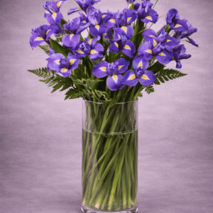 Purple Irises in Glass Vase