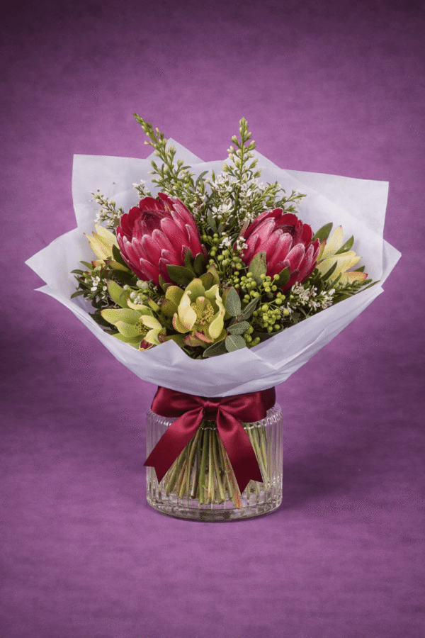 Vibrant Protea Bouquet in Elegant Vase — Sun's Florist, Kogarah